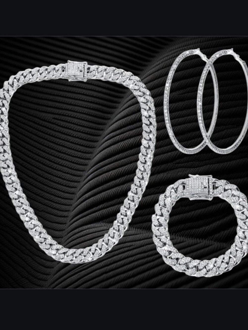 3 Piece White Zircon Cuban Link Chain Necklace Set
